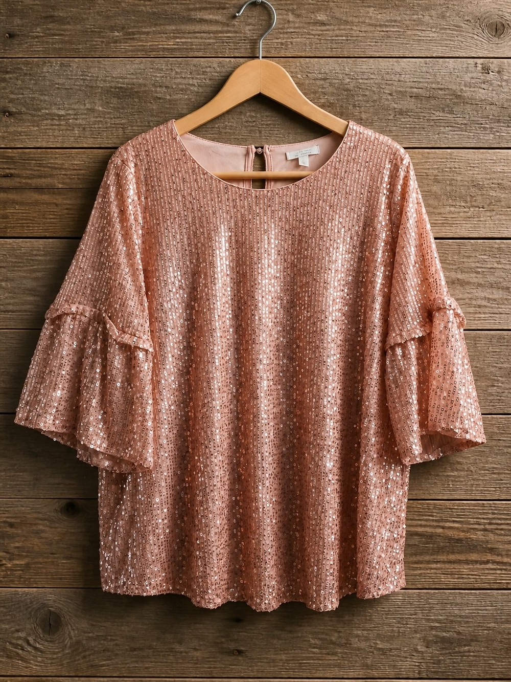 LC Lauren Conrad Rose Pink Sequin Flutter Sleeve Blouse
